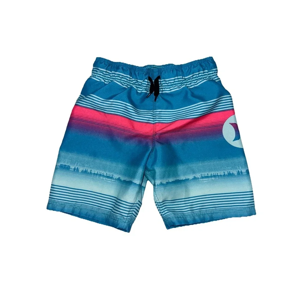 Hurley Boys' Logo Swim Trunks Turquoise And Neon‎ Pink Design Size 4